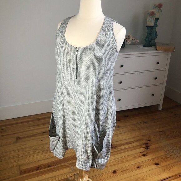 Gershon BRAM Large Gray & White Lightweight Sleeveless Dress Oversized Pockets - Picture 9 of 12